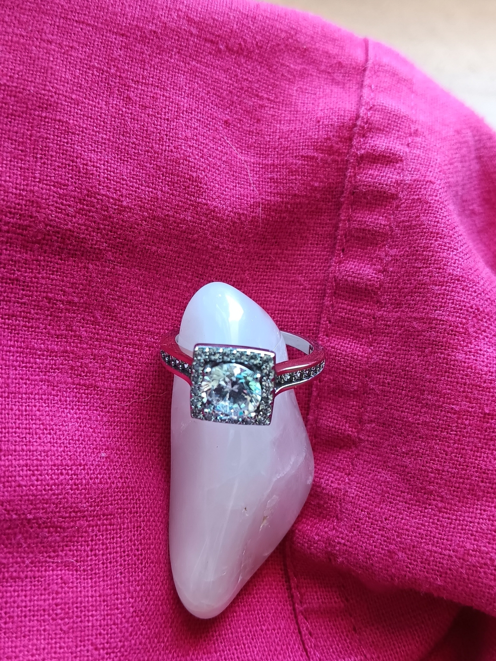 Sterling Silver Halo Engagement Ring with Clear Center Stone - Pink